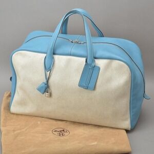 Hermes Victoria 50 Boston Bag Toile Ash Leather White